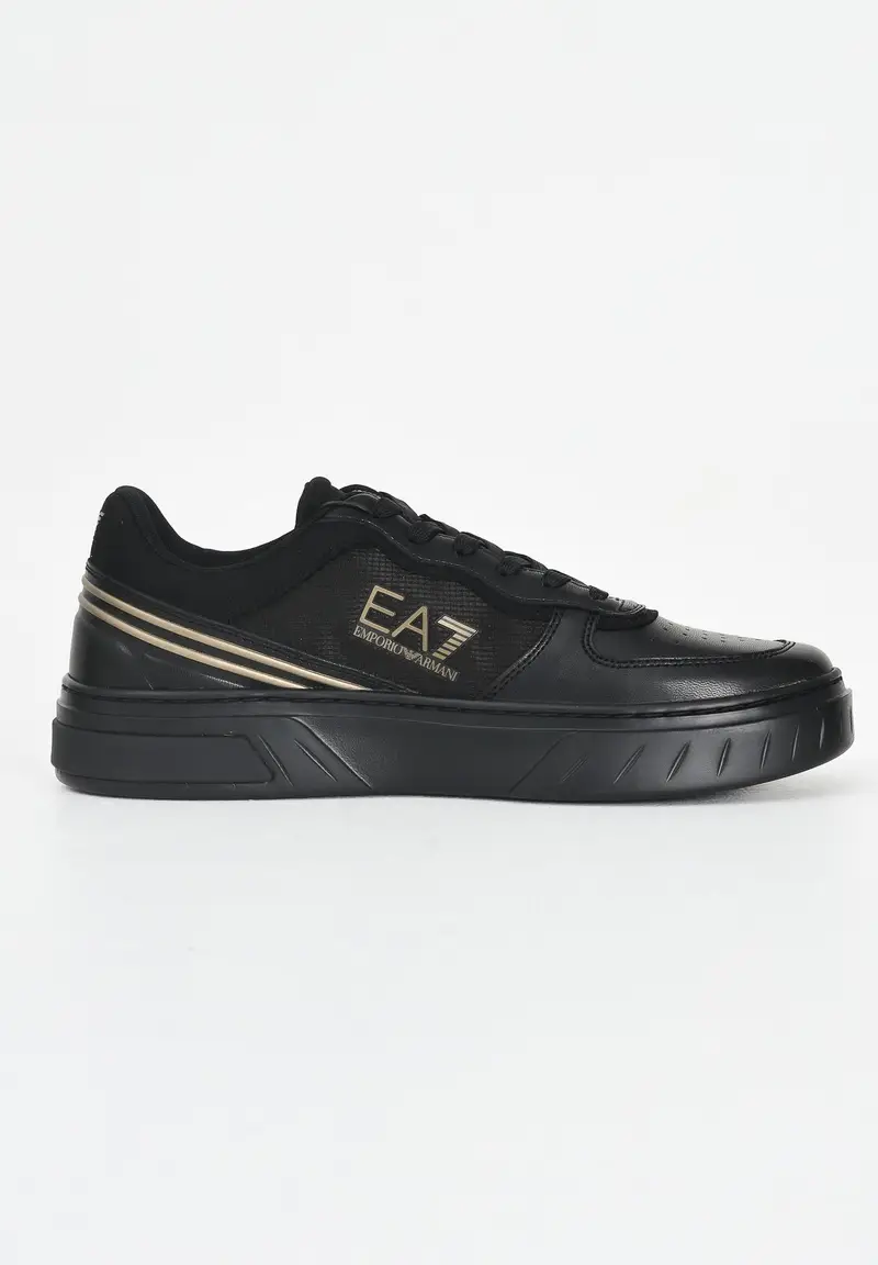 EA7 Sneakers nere da uomo con stampa logo oro miniatura 2
