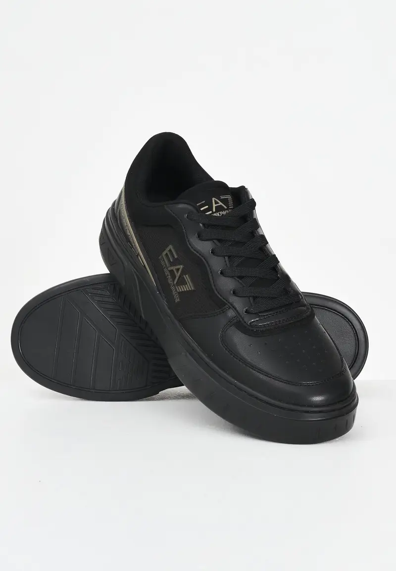EA7 Sneakers nere da uomo con stampa logo oro miniatura 3