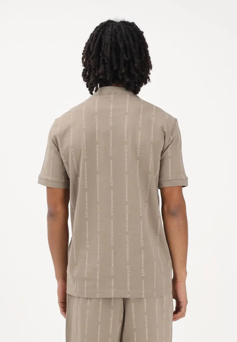 T-shirt a manica corta beige da uomo con logo all-over miniatura 3