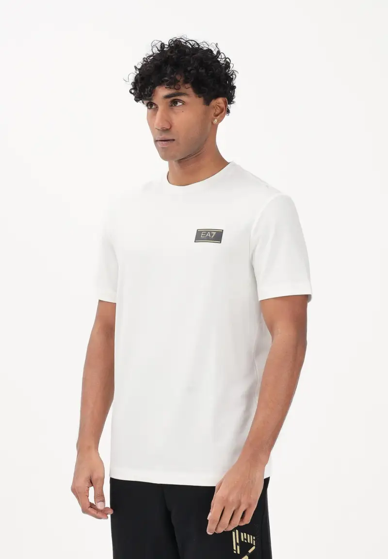 T-shirt a manica corta bianca da uomo con applicazione logo