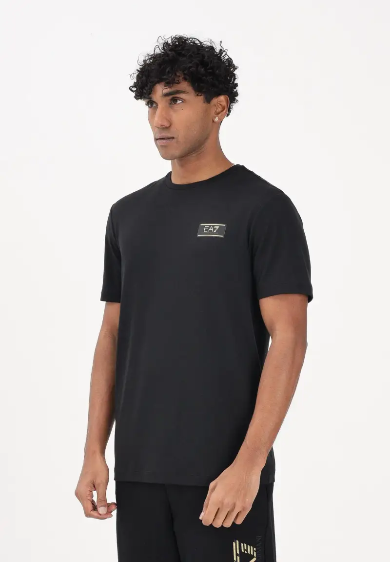 T-shirt a manica corta nera da uomo con applicazione logo