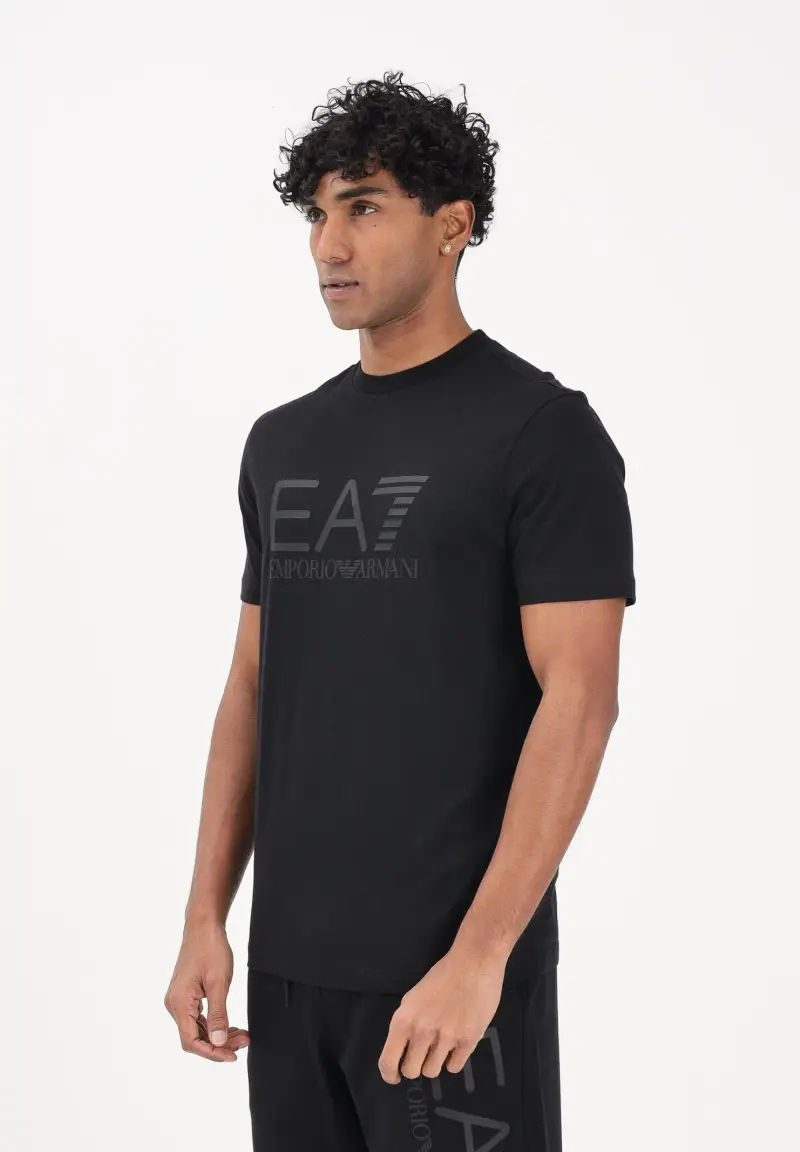 T-shirt a manica corta nera da uomo con stampa logo