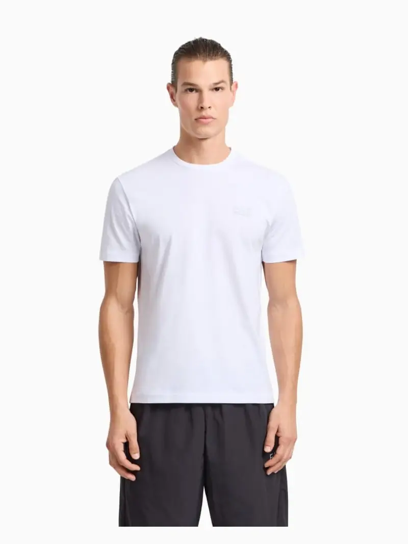 Ea7 tshirt bianca uomo in cotone mini logo sul petto miniatura 2