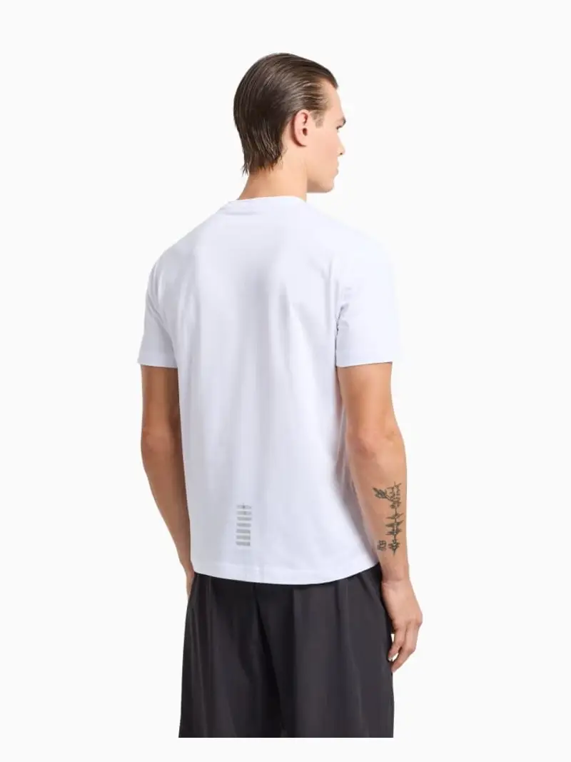 Ea7 tshirt bianca uomo in cotone mini logo sul petto miniatura 3