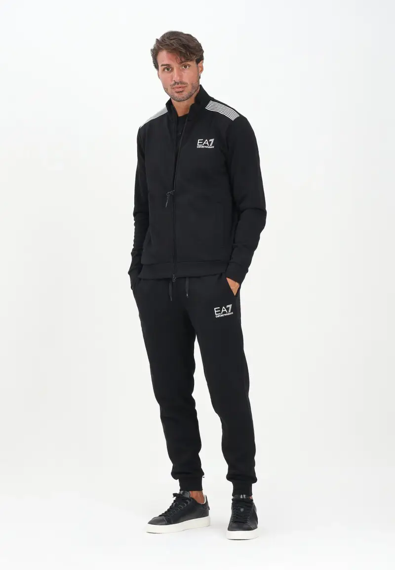 Tuta nera da uomo con stampa logo miniatura 2