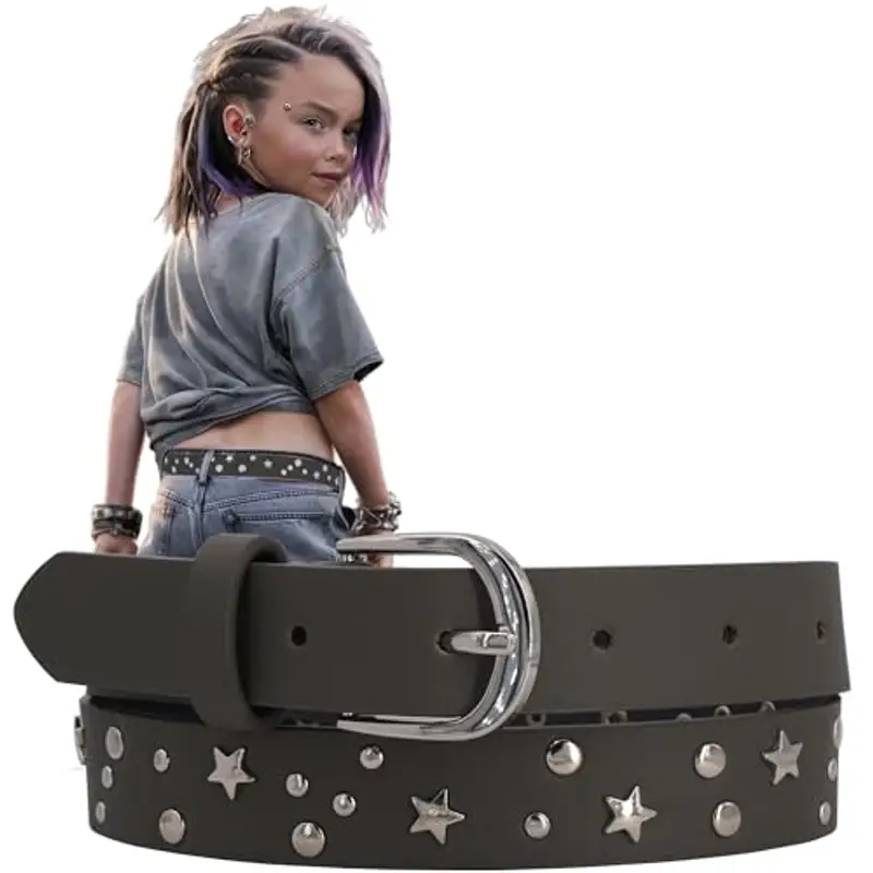 EANAGO Cintura borchiata >ROCKSTAR< per bambina - cintura grigio moderna per ragazze da circa 3-12 anni - cintura