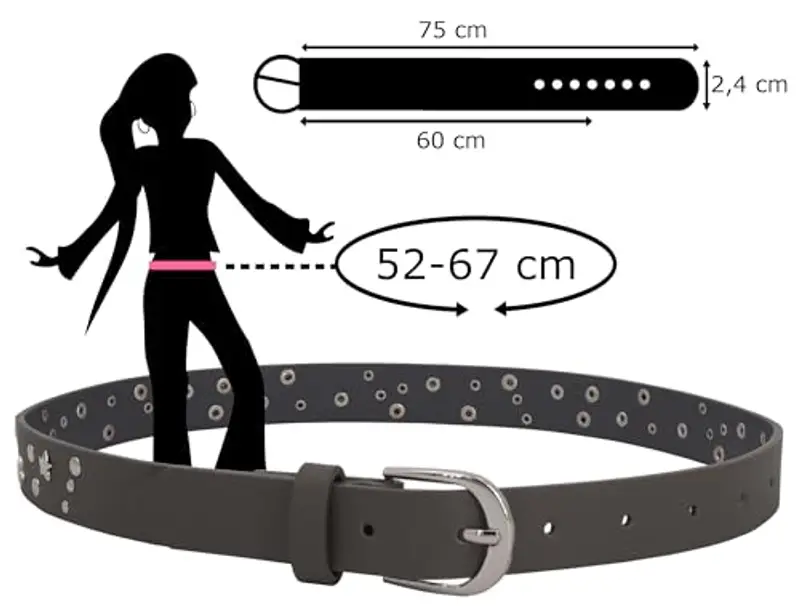 EANAGO Cintura borchiata >ROCKSTAR< per bambina - cintura grigio moderna per ragazze da circa 3-12 anni - cintura miniatura 2