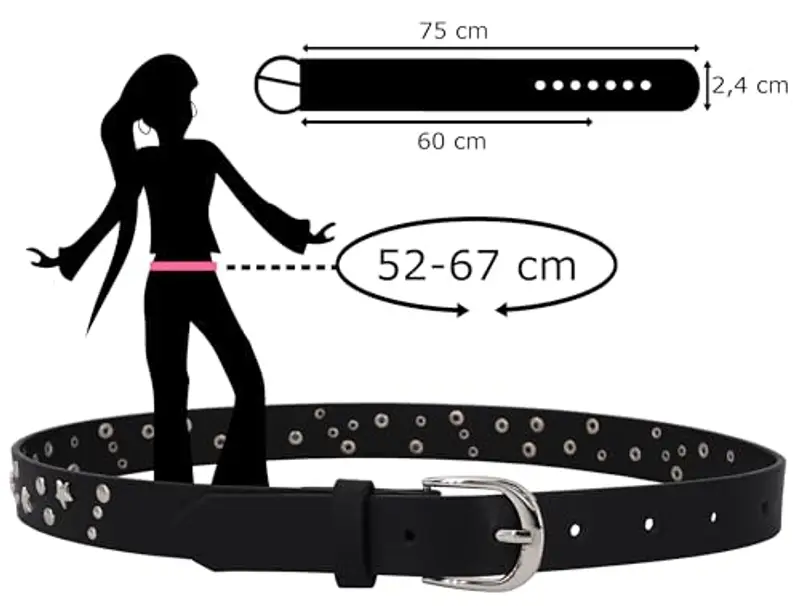 EANAGO Cintura borchiata >ROCKSTAR< per bambina - cintura nera moderna per ragazze da circa 3-12 anni - cintura ragazza miniatura 2