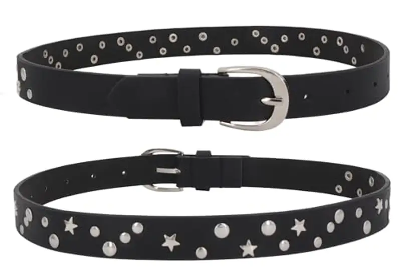 EANAGO Cintura borchiata >ROCKSTAR< per bambina - cintura nera moderna per ragazze da circa 3-12 anni - cintura ragazza miniatura 3