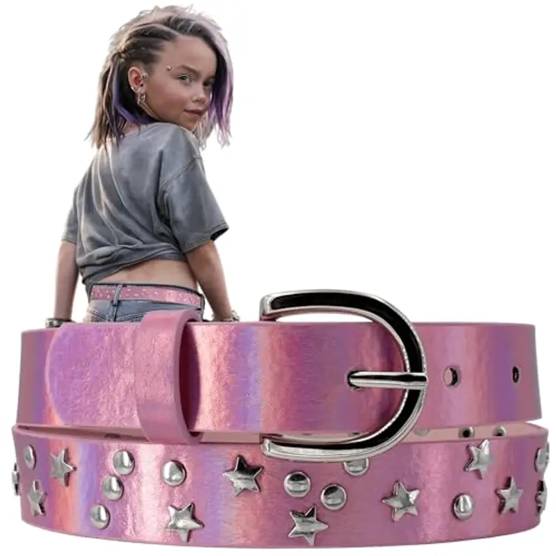 EANAGO Cintura borchiata >ROCKSTAR< per bambina - cintura rosa moderna per ragazze da circa 6-15 anni - cintura ragazza