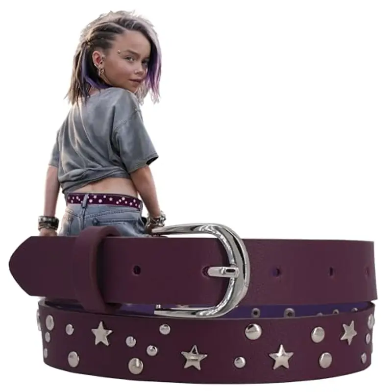EANAGO Cintura borchiata >ROCKSTAR< per bambina - cintura viola moderna per ragazze da circa 3-12 anni - cintura
