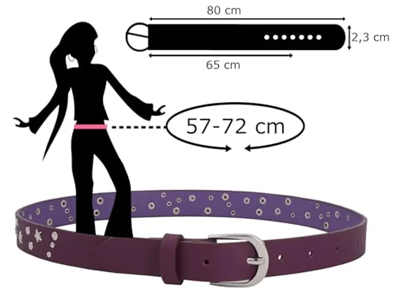 EANAGO Cintura borchiata >ROCKSTAR< per bambina - cintura viola moderna per ragazze da circa 3-12 anni - cintura miniatura 2