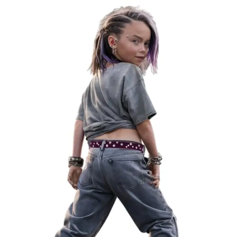 EANAGO Cintura borchiata >ROCKSTAR< per bambina - cintura viola moderna per ragazze da circa 3-12 anni - cintura miniatura 3