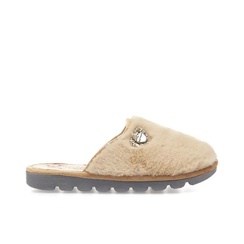 Ciabatte da casa beige con peluche