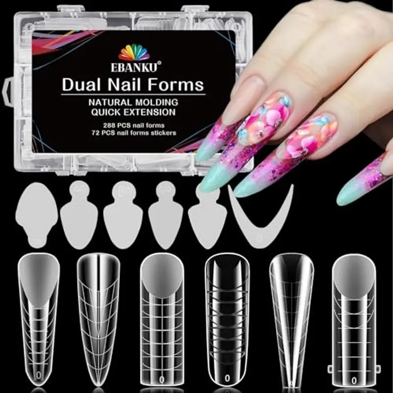 EBANKU 288 PCS Unghie Finte Nail System Dual Nail Form Matte Sistema per Unghie Strumenti per Manicure con 72 Film per Unghie French Manicure (6 stili)
