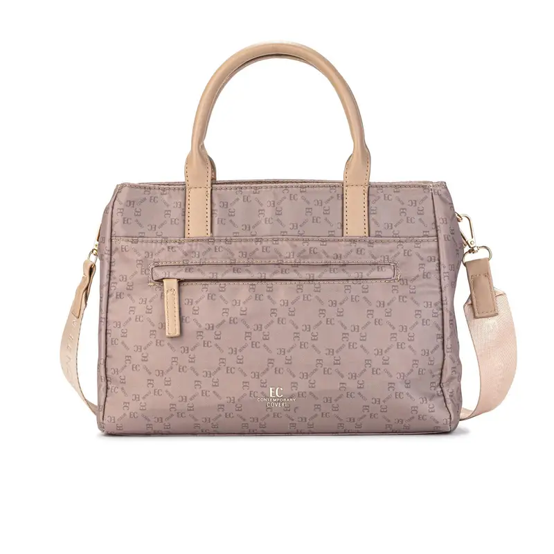 Borsa beige da donna con tasca frontale e tracolla in tessuto removibile