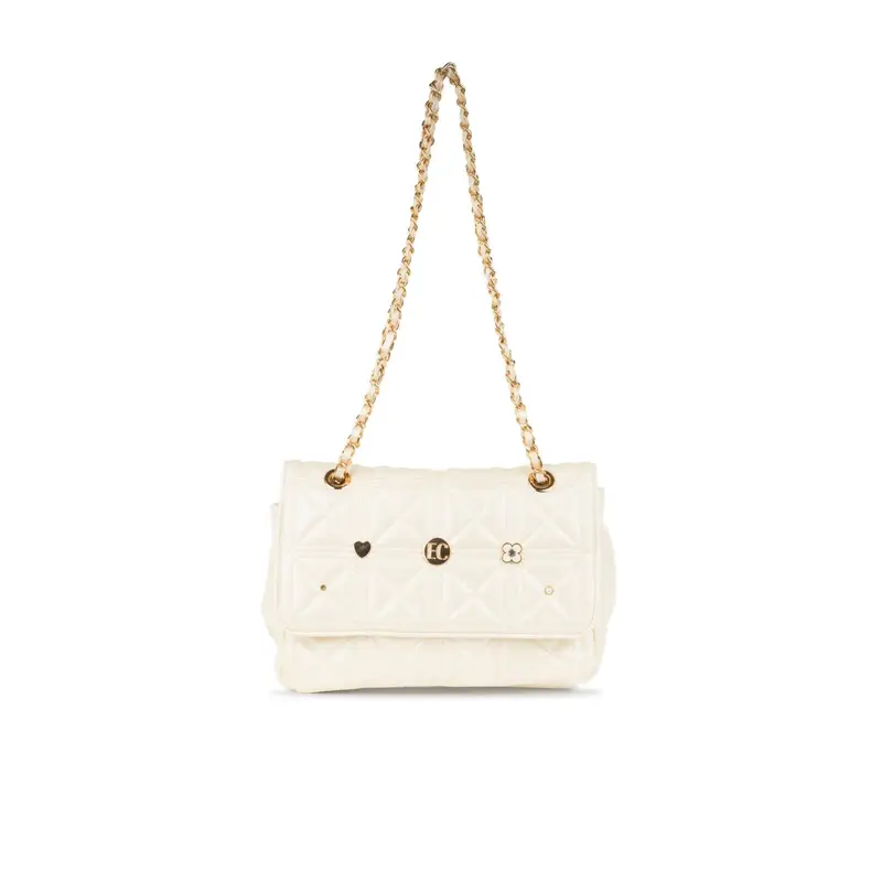 Borsa bianca da donna effetto trapuntato con tracolla a catena e applicazioni
