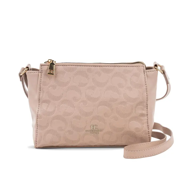 Borsa rosa da donna con tracolla e stampa multi-logo