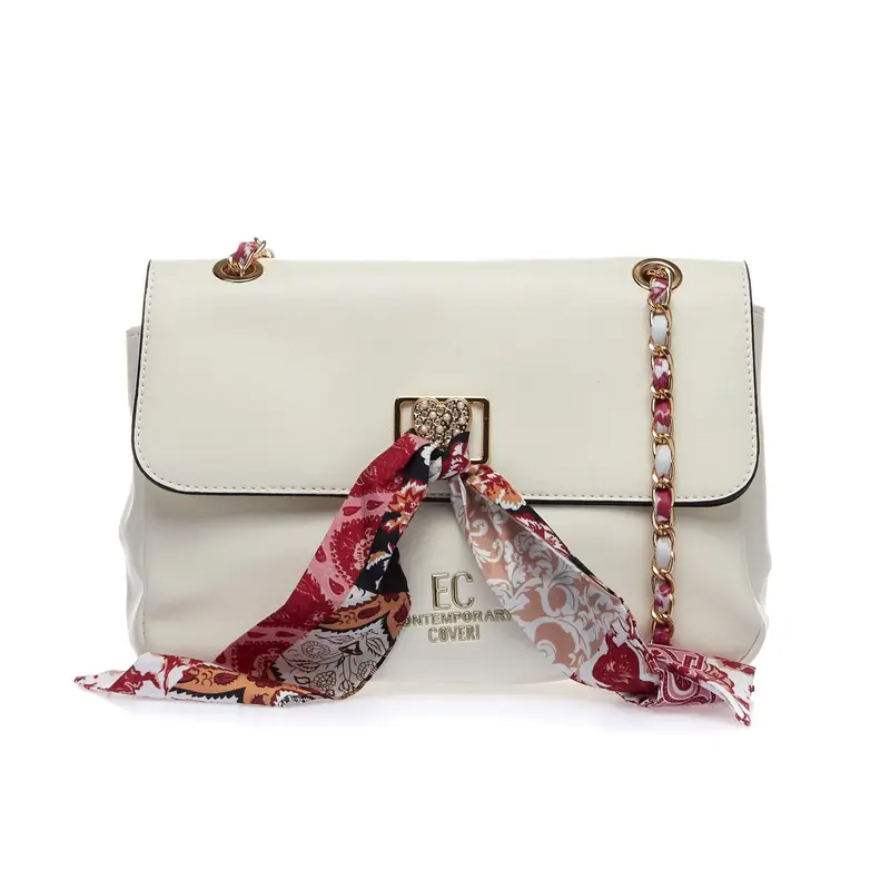 Borsetta bianca con tracolla e dettaglio foulard