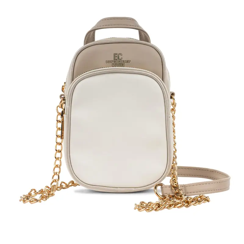 Borsetta bianca da donna con tasca frontale e tracolla in catena