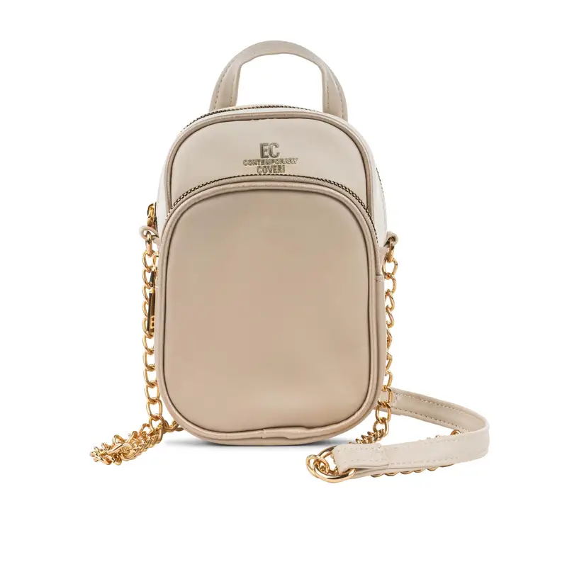 Borsetta rosa da donna con tasca frontale e tracolla in catena