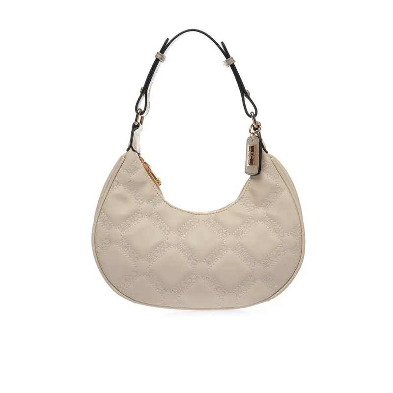 Hobo bag beige con zip e loghi