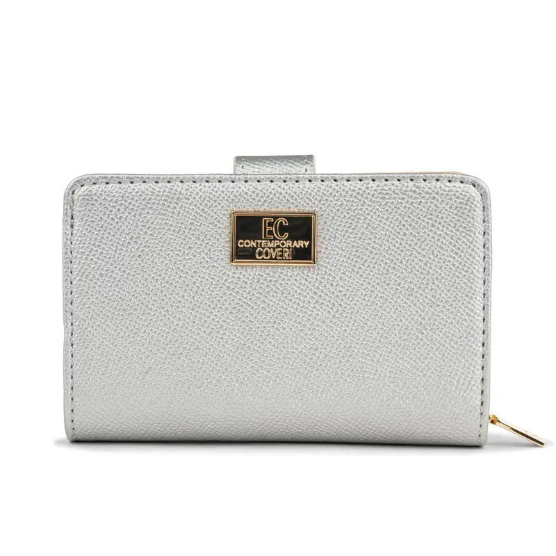 Portafoglio argento da donna con logo e bottone