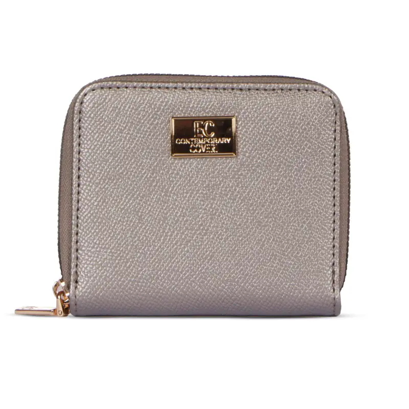 Portafoglio argento da donna con zip e logo
