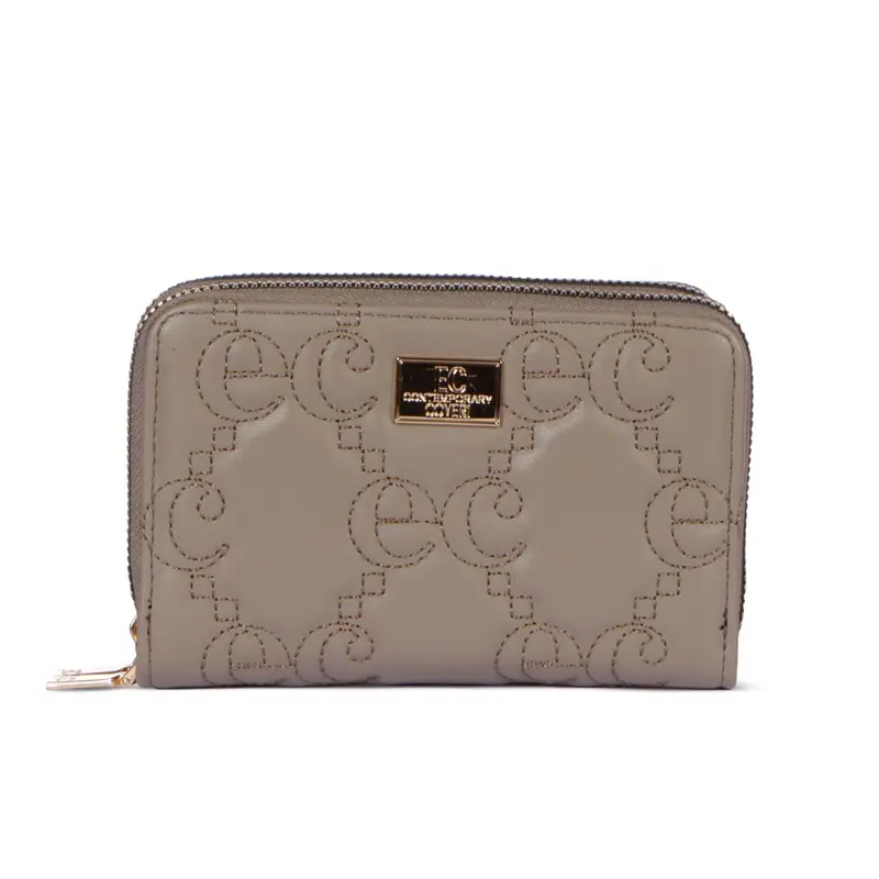 Portafoglio donna beige con zip effetto trapuntato