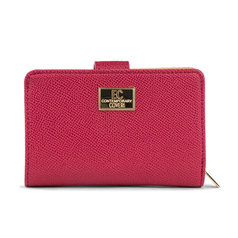 Portafoglio fucsia da donna con logo e bottone