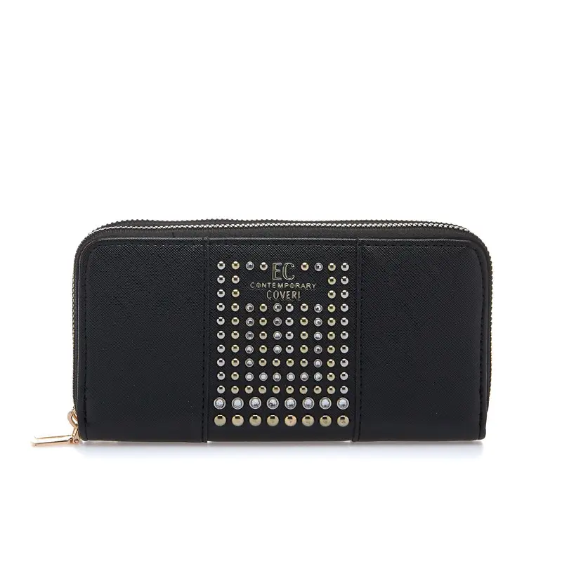 Portafoglio nero con borchie e doppia zip