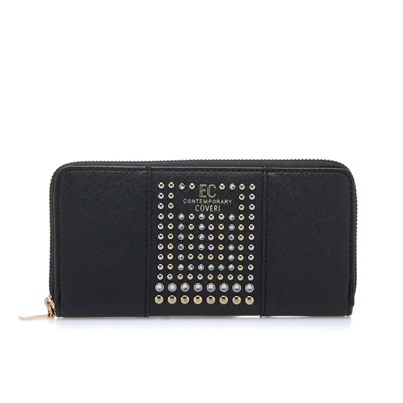 Portafoglio nero con borchie e logo