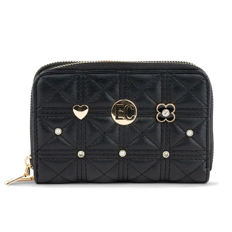 Portafoglio nero da donna con applicazioni