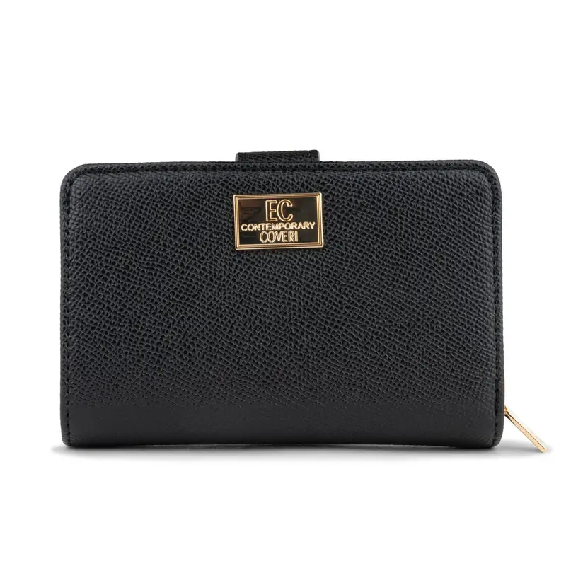 Portafoglio nero da donna con logo e bottone