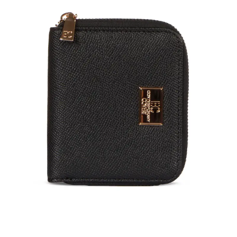 Portafoglio nero da donna con zip e logo