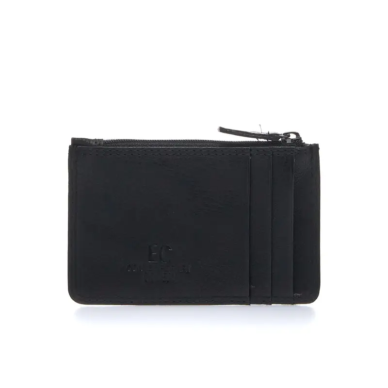 Portafoglio nero da uomo con zip e porta tessere