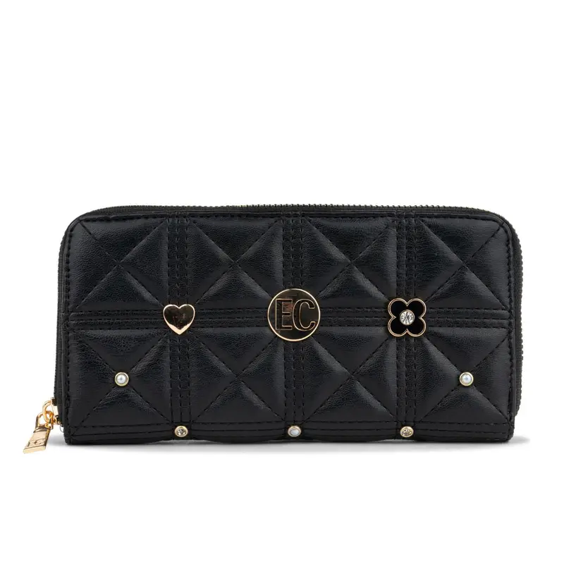 Portafoglio orizzontale nero da donna con applicazioni