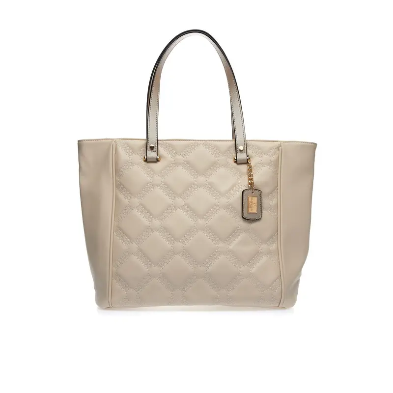 Shopper beige con zip e loghi