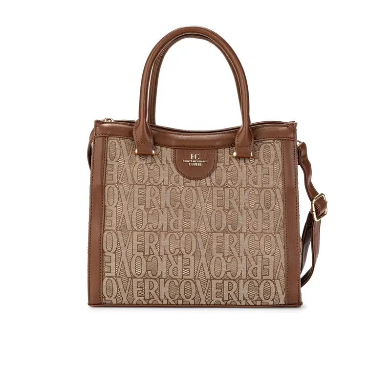 Tote bag marrone da donna con scritta logo