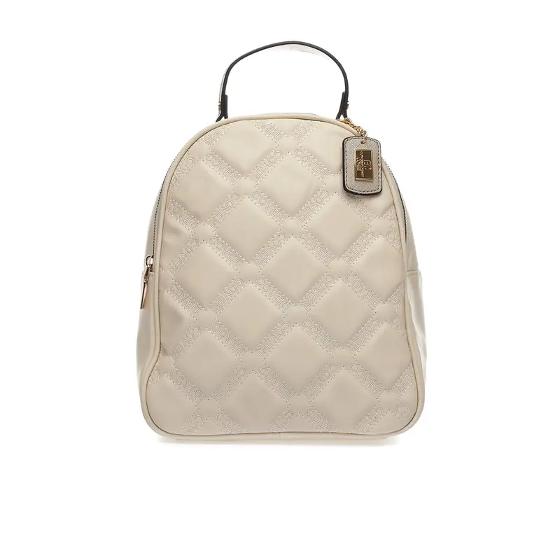 Zainetto beige con ciondolo e loghi