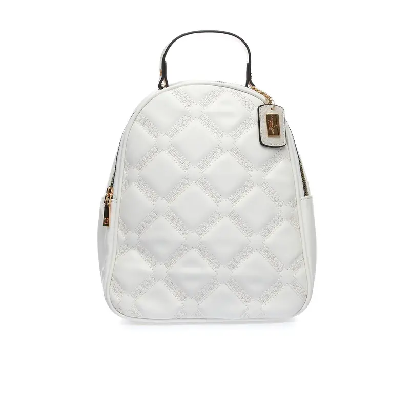 Zainetto bianco con ciondolo e loghi