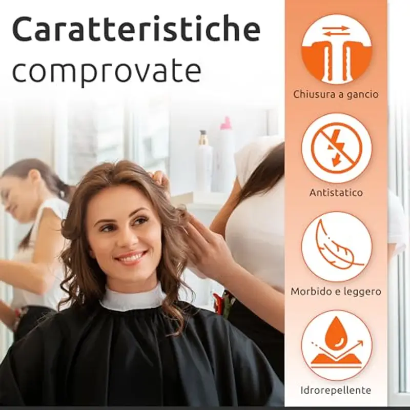 ECENCE Mantella Parrucchieri con chiusura a gancio Nero, 150x120cm, Mantella Barbiere Mantella Taglio Capelli professionale, idrorepellente miniatura 2