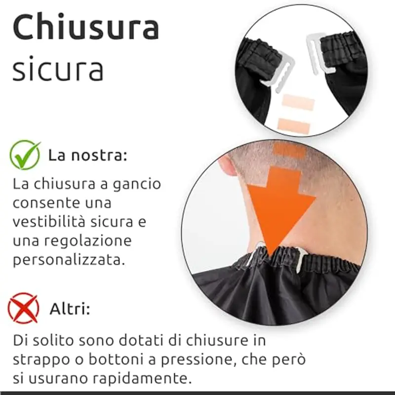 ECENCE Mantella Parrucchieri con chiusura a gancio Nero, 150x120cm, Mantella Barbiere Mantella Taglio Capelli professionale, idrorepellente miniatura 3