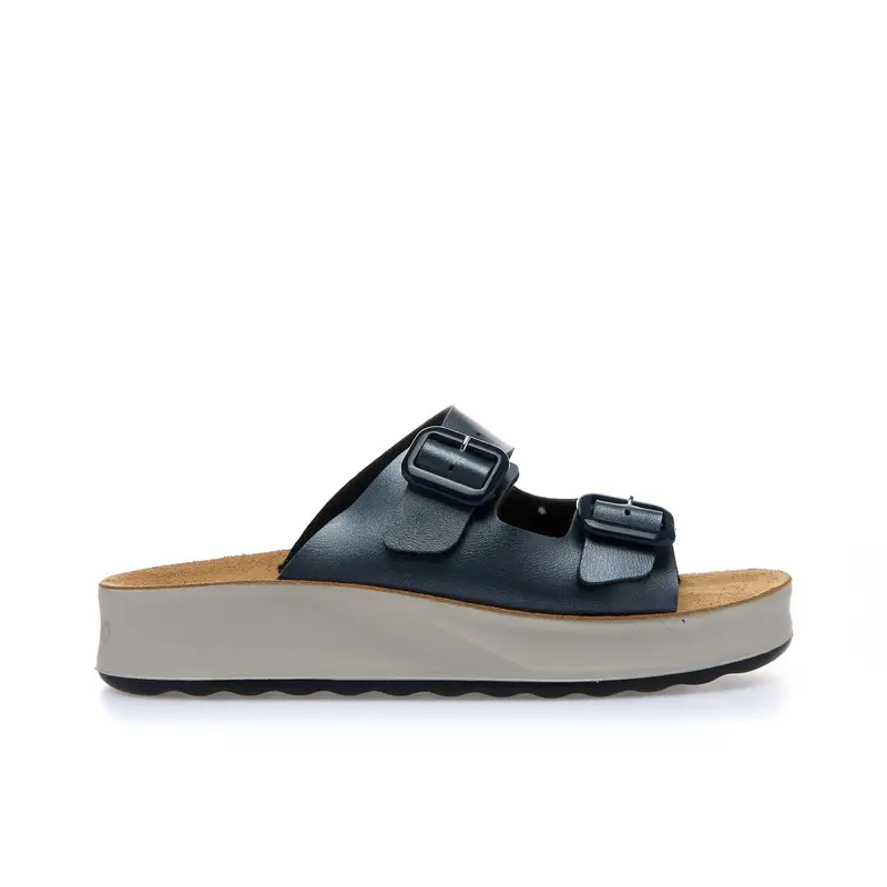 Ciabatte casual blu con doppia fibbia e suola platform