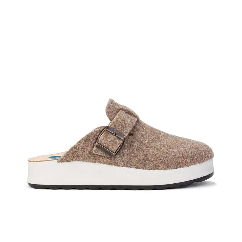 Ciabatte donna da casa beige con fibbia e suola platform