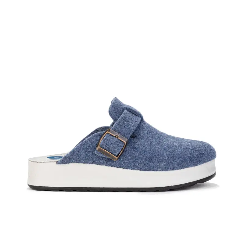 Ciabatte donna da casa blu con fibbia e suola platform