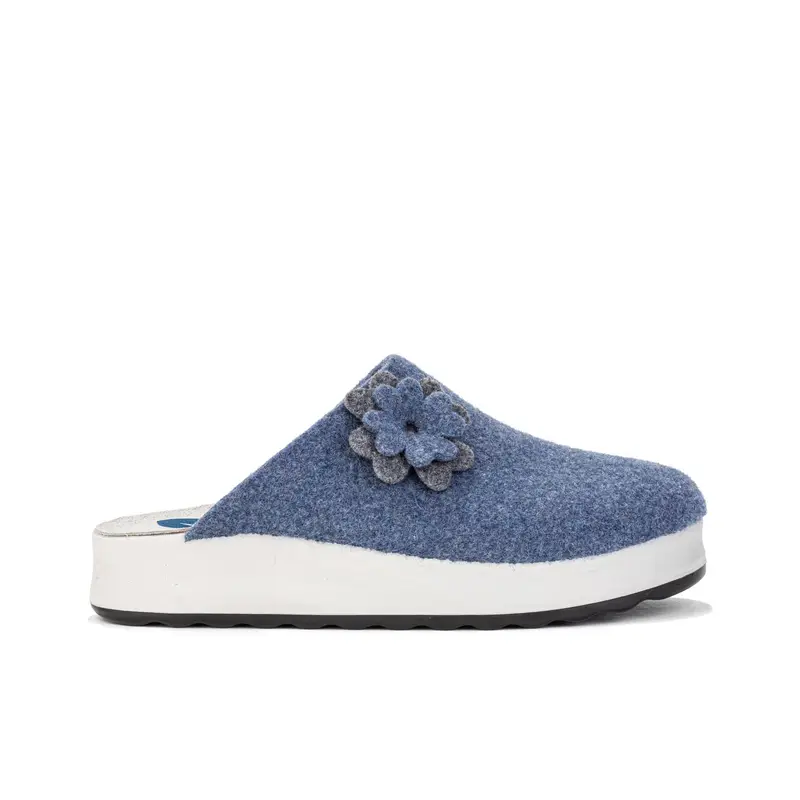 Ciabatte donna da casa blu con fiori e suola platform