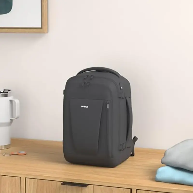 ECOHUB - Bagaglio a mano per voli Ryanair, 40 x 20 x 25 cm, Nero, 40x20x25cm miniatura 2