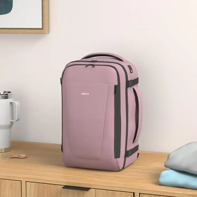 ECOHUB Zaino Ryanair 40x20x25 da Viaggio 13 Tasche Bagaglio a Mano Valigia Sotto il Sedile Maniglia Borsa Aereo Ecologica in PET Riciclato da 20 Litri, Brevettato(Rosa) miniatura 2