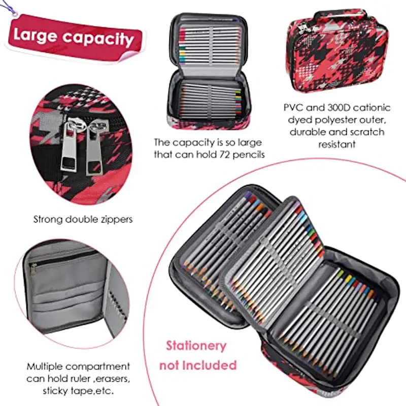 EDATOFLY 72 slots Astuccio Matite, Ampia Capacità Borsa per Cancelleria Porta Penne Tasca Custodia Organizzatore Borsa Cancelleria per Teenager, Studenti e Artisti (Camuffare) miniatura 3